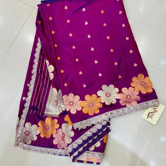 Munga silk saree with lace border - SMS01